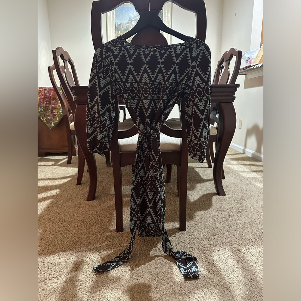 Work/Evening Dress- Brown and Turquoise- size small